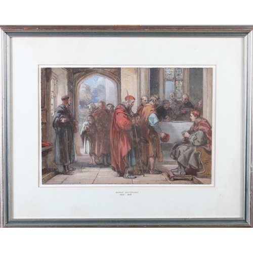 203 - GEORGE CATTERMOLE (1800-1868), The poor of the Parish seeking alms from the monastery, watercolour, ... 