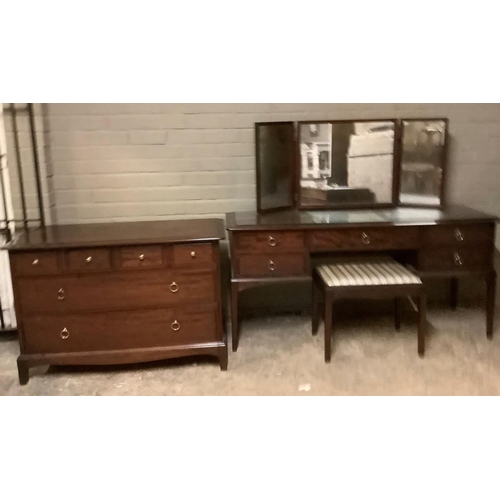 96 - A Stag Minstrel dressing table with triple mirrors and stool together with a three height chest of d... 