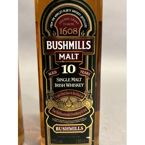 15 - BUSHMILLS Single Malt Irish whiskey, 10 years old,1 Litre 43% and The Tyrconnel 5* Single Malt Irish... 