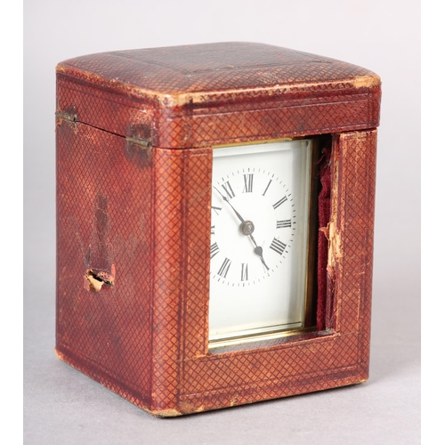 25 - A late 19th century French carriage clock time piece, with 8-day cylinder movement in a brass and fi... 