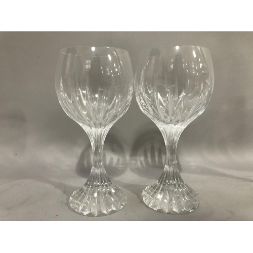 14 - Three Baccarat Massena wine glasses together with a pair of goblets all marked to base Baccarat Fran... 