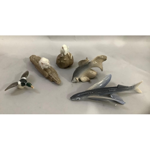 16 - A Royal Copenhagen model of a mouse on a conker no.571, a flying fish no.3050, a fantail fish no.506... 