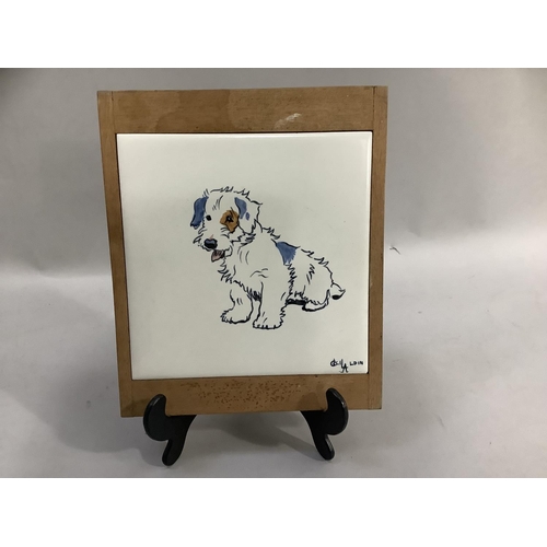 2 - After Cecil Aldin, a glazed earthenware tile by Carter, hand painted with a terrier, signed to the b... 