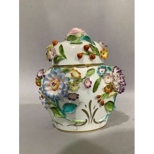6 - Coalbrookdale by Coalport floral encrusted vase and cover marked to base and inside cover, 16cm high