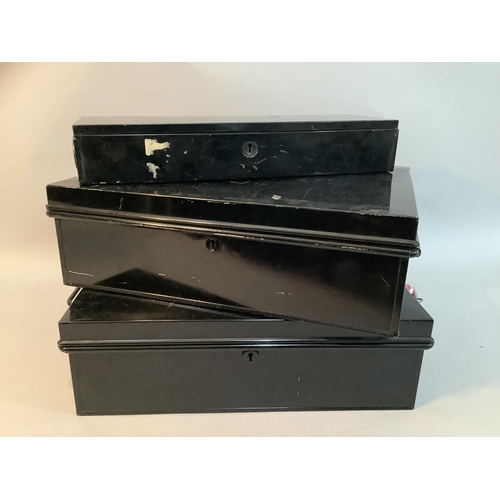 124 - Three black metal deed boxes