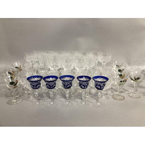 166 - Four hock glasses by Stuart crystal with two others and a quantity of glassware including cobalt blu... 