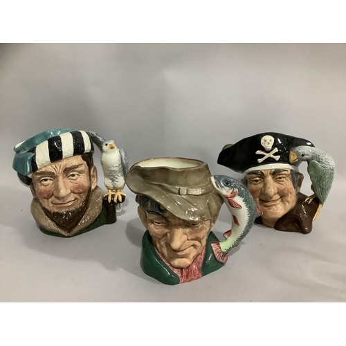 164 - Three character jugs by Royal Doulton, 'The Falconer', 'The Poacher and 'Long John Silver'