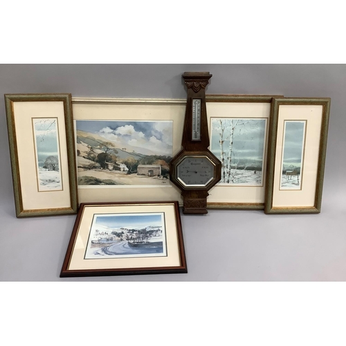 218 - Three winter scene limited edition prints by GA Mitchell, one being signed and numbered, together wi... 