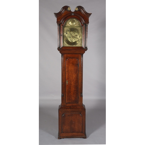 380 - A LATE 18TH CENTURY OAK LONGCASE CLOCK BY E DILGER & CO, Bradford, having a 14inch brass dial with b... 