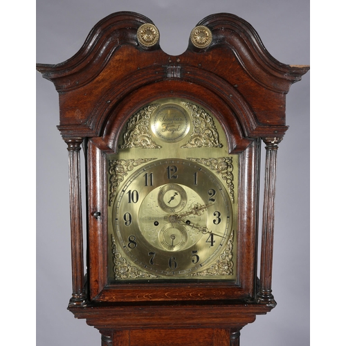 380 - A LATE 18TH CENTURY OAK LONGCASE CLOCK BY E DILGER & CO, Bradford, having a 14inch brass dial with b... 