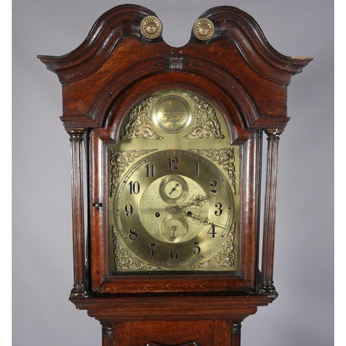 380 - A LATE 18TH CENTURY OAK LONGCASE CLOCK BY E DILGER & CO, Bradford, having a 14inch brass dial with b... 