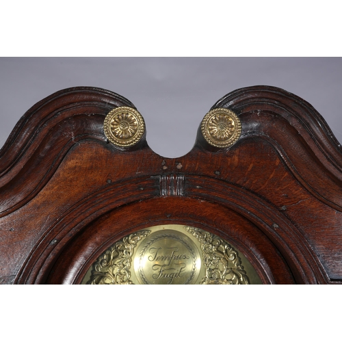 380 - A LATE 18TH CENTURY OAK LONGCASE CLOCK BY E DILGER & CO, Bradford, having a 14inch brass dial with b... 