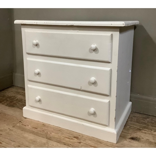 405 - A white painted pine chest of three height on plinth base, 77cm wide