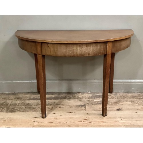 412 - A 19th century mahogany D-end table, square tapered legs, 125cm wide, 62cm deep