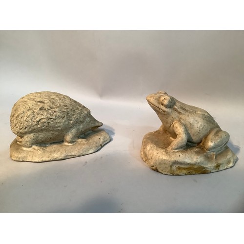 192 - LEFCO (Leeds Fireclay Company) unglazed frog and hedgehog 12cm long