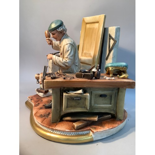45 - A Capodimonte porcelain figure group of 'Farlegname' in his workshop, by Cazzola, 23cm high