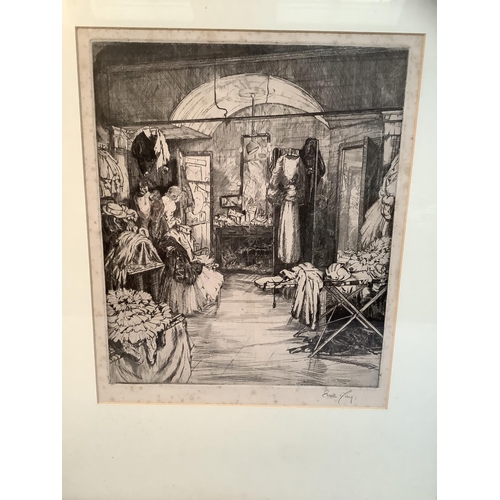 147 - Gwen May (1903 - 1992), The Theatre Dressing Room, etching signed in pencil, 31cm x 26.5cm, framed