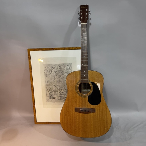 150 - A Hohner acoustic guitar together with a Disegno Italiano poster, Giorgio de Chirco, 1939, in walnut... 