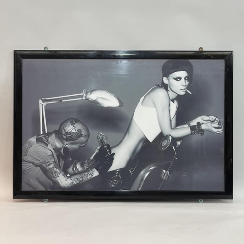 196 - Four framed photographic prints depicting tattooed figures including David Beckham, largest example ... 