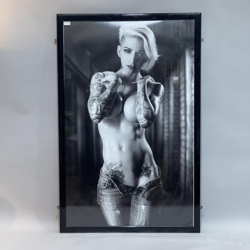 196 - Four framed photographic prints depicting tattooed figures including David Beckham, largest example ... 