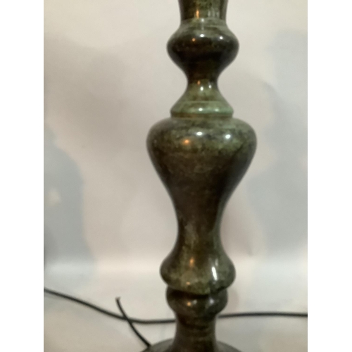 227 - A bronzed table lamp base of baluster from 39cm high, another turned walnut lamp with a a white enam... 