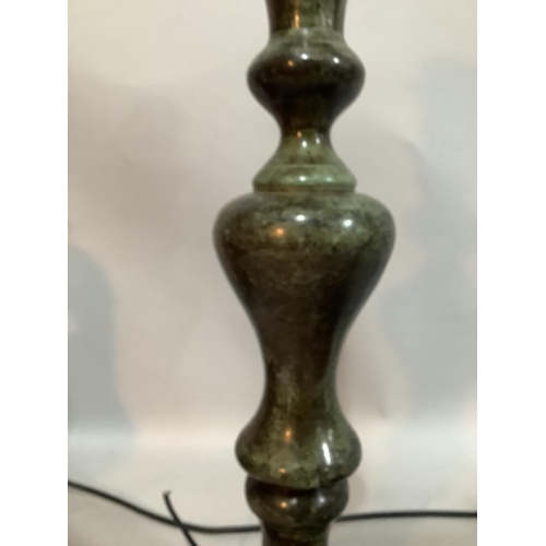 227 - A bronzed table lamp base of baluster from 39cm high, another turned walnut lamp with a a white enam... 