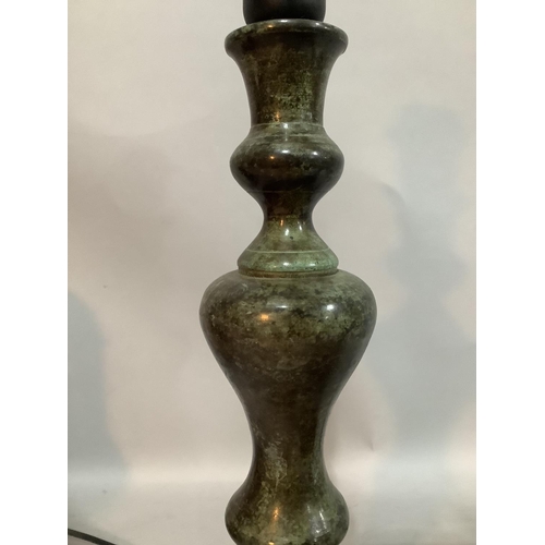 227 - A bronzed table lamp base of baluster from 39cm high, another turned walnut lamp with a a white enam... 