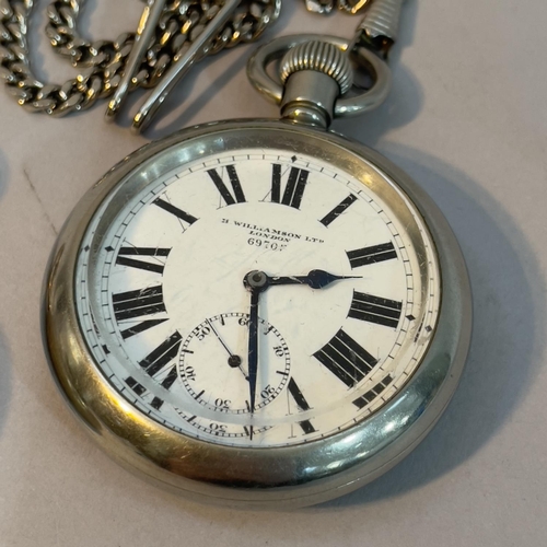 354 - A WWI pocket watch by H. Williamson Ltd London in a nickel open faced screw back case No.6970F with ... 