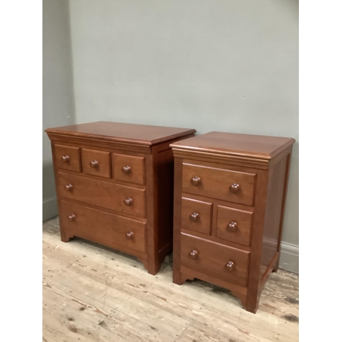 388 - Two cherry wood bedside chests, one having three small drawers across and two further drawers, the o... 