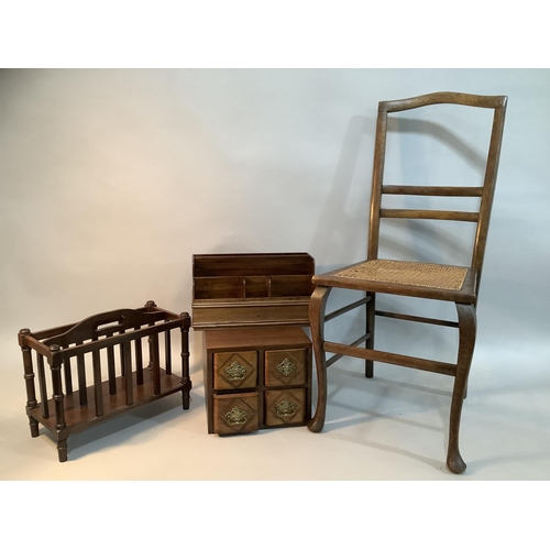 399 - A mahogany stationary rack 36cm wide together with a small Canterbury with two divisions, 31.5cm, a ... 