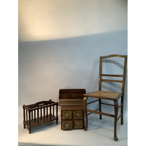 399 - A mahogany stationary rack 36cm wide together with a small Canterbury with two divisions, 31.5cm, a ... 