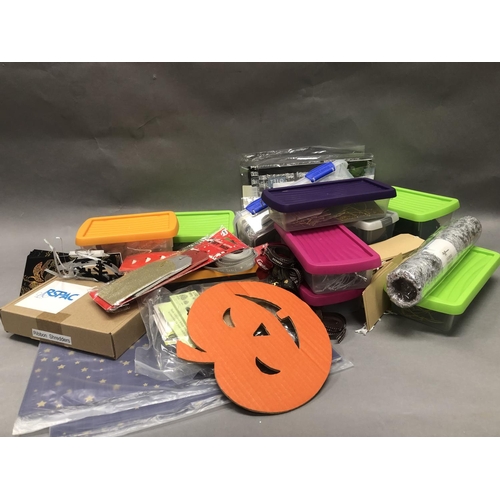 94 - A A quantity of craft items including tape, tags, paper and string and Christmas decorations