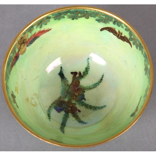 419 - A WEDGWOOD FLAME FAIRYLAND LUSTRE BOWL on circular foot, Leapfrogging Elves design by Daisy Makeig-J... 