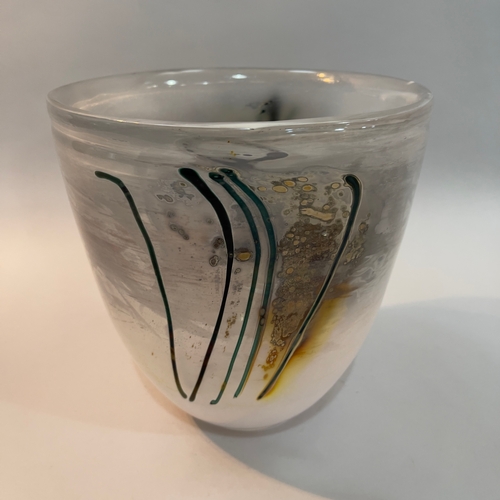 9 - Samuel J Herman (1936-2020) for Val St Lambert, a tapered vase, mottled pale grey with iridescent ye... 