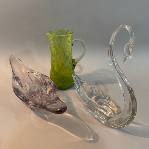 10 - Mid 20th century glass including a pale amethyst glass vase, 36cm wide x 10.5cm high, a clear glass ... 