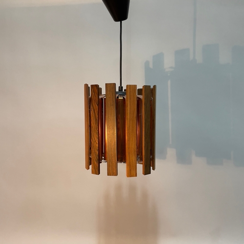 2 - Werner Schou for Cornell Elektro, Denmark c.1960s, afromosia and copper hanging lantern, 25cm high x... 