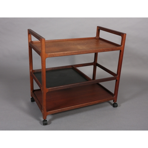 72 - A 1970's teak and black Formica three tier drinks trolley, 48cm wide x 84cm long x 81cm high