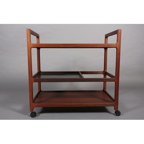 72 - A 1970's teak and black Formica three tier drinks trolley, 48cm wide x 84cm long x 81cm high