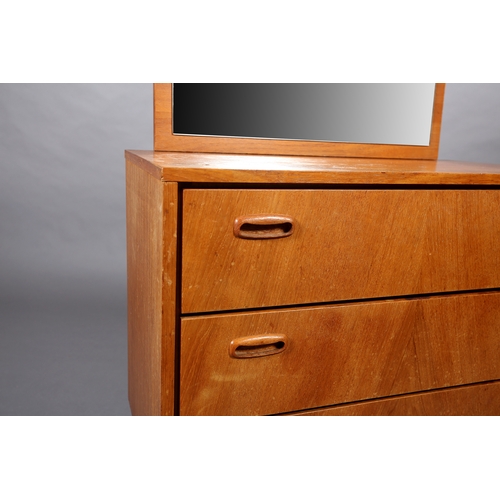 83 - A Stag teak and mirrored dressing chest of three drawers and a black Formica topped bedside cupboard... 