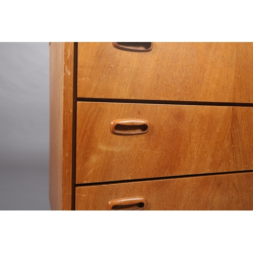 83 - A Stag teak and mirrored dressing chest of three drawers and a black Formica topped bedside cupboard... 