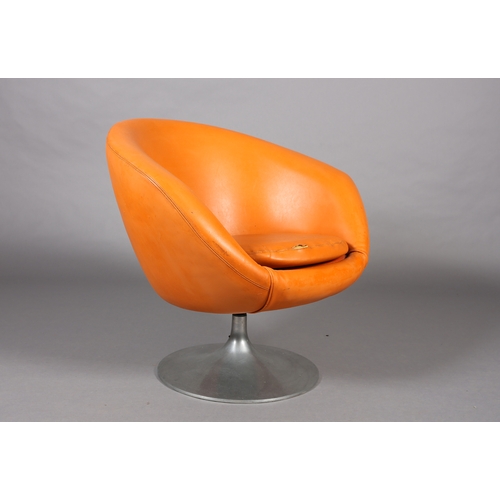 102 - A 1960s orange PVC swivel tub chair on circular aluminium base