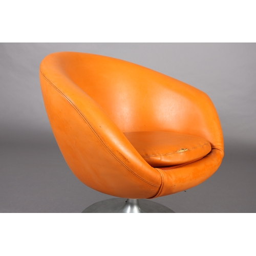 102 - A 1960s orange PVC swivel tub chair on circular aluminium base