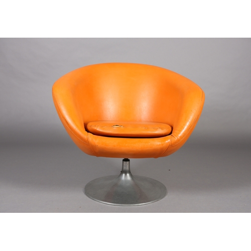 102 - A 1960s orange PVC swivel tub chair on circular aluminium base