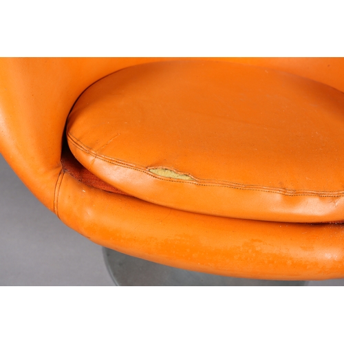 102 - A 1960s orange PVC swivel tub chair on circular aluminium base