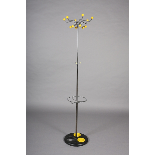 29 - A 1960s polished steel, yellow and black plastic hat and coat stand together with a white wire work ... 