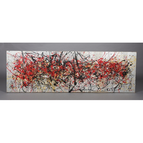 115 - Manner of Jackson Pollock
Study in abstract expressionism, oil on canvas, unsigned, 64cm x 198cm