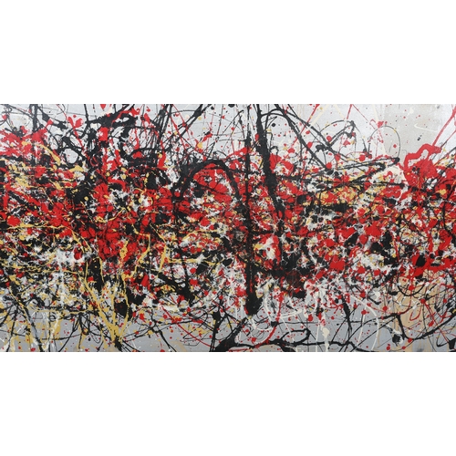 115 - Manner of Jackson Pollock
Study in abstract expressionism, oil on canvas, unsigned, 64cm x 198cm