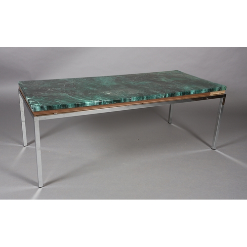 33 - A Knoll International style faux marble formica coffee table, rectangular, on chromed square section... 