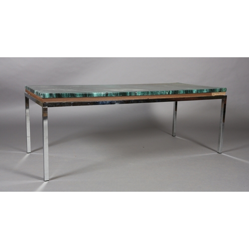 33 - A Knoll International style faux marble formica coffee table, rectangular, on chromed square section... 