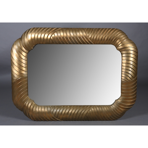 35 - A gilt framed wall mirror, rectangular with strapwork frame, 89cm x 160cm